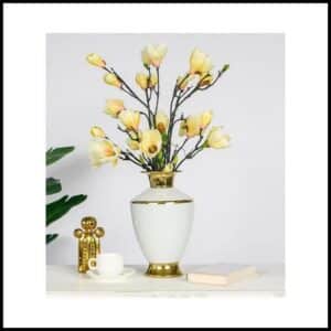 Vaso De Porcelana Com Listras Douradas Luxo Para Plantas