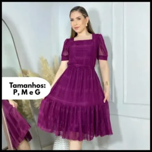 Vestido Feminino Tule Premium Alta Qualidade Princesa Elegante Midi Social modesto evangelico cinto