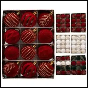 12pçs Bolas De Natal De Veludo , Enfeites De Árvore Flocados Entrega Para Decoração De Feriado