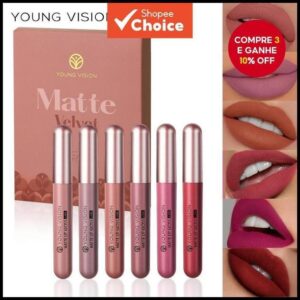 6 Conjunto de batom fosco Brilho labial fosco Veludo Brilho labial fosco à prova d'água Não é
