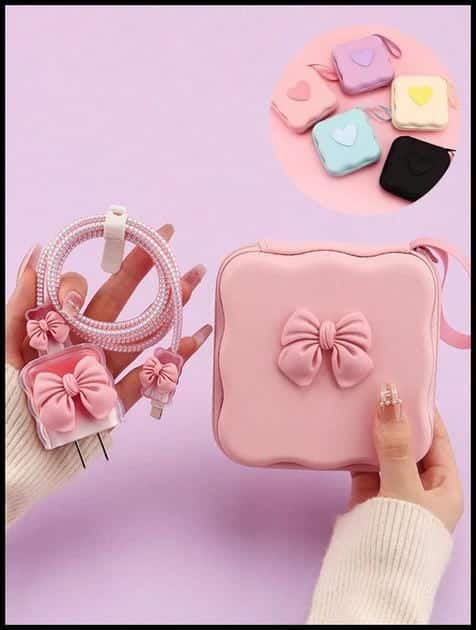 6 Peças Capa Protetora de Cabo Colorida em Formato de Laço Fofo