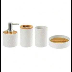 Belifou Conjunto De 4 Peças Para Banheiro Feito De Bambu E Resinoso Branco