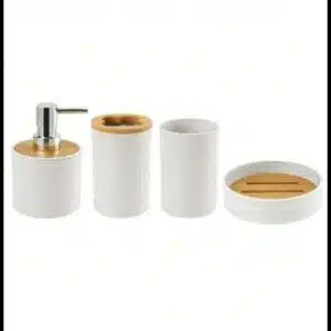 Belifou Conjunto De 4 Peças Para Banheiro Feito De Bambu E Resinoso Branco