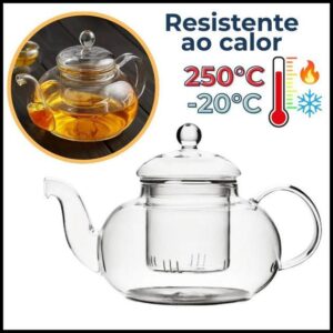 Chaleira Bule De Vidro Com Infusor Chá Direto Ao Fogo Resistente Ao Calor 800ml