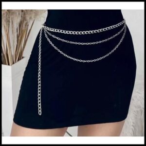 Cinto Feminino Corrente com 3 Camadas Adulto Tamanho Único e Plus Size Moda Gringa Tendencia Prata ou Dourado