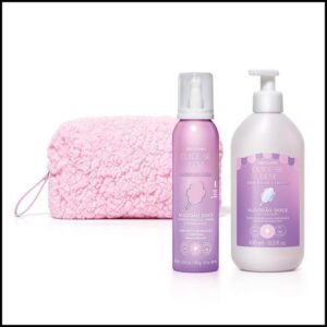 Combo Cuide-se Bem Doces Delírios Algodão Doce: Sabonete Em Mousse Corporal 150ml + Loção Corporal 400ml + Nécessarie Rosa