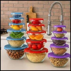 Conjunto 5 Potes de Vidro Hermeticos com Tampa Armazenamento de Alimentos Utensilios de Cozinha