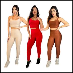 Conjunto top com calça bojo removível fitness academia feminino cintura alta moda zero transparência