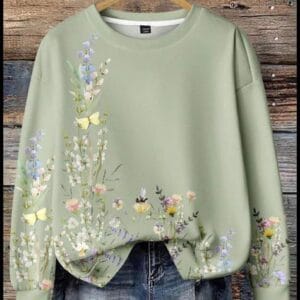 EMERY ROSE Moletom Casual Vintage com Estampa Floral Solta de Gola Redonda e Manga Longa para Mulheres no Outono/Inverno