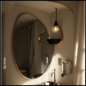 Espelho Com Moldura Dourada Ouro, Orgânico Grande Abstrato Tendência Duas Cores Formato Diferente