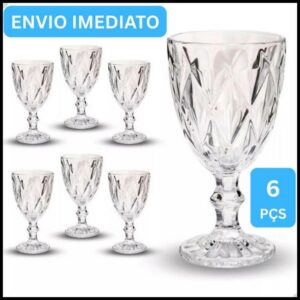 Jogo de Taças Graffiato 370 ML Com 6 Unidades Riscada Canelada Taça de Vidro Transparente Buffet