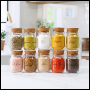 Kit 10 Potes de Tempero Vidro 200ml + Cartela de Temperos com 28 Adesivos Opcional | ESCOLHA SEU KIT