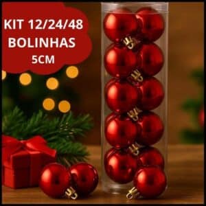 Kit 12/24/48 Bolinhas Bola de Natal 5CM Decoração Para Arvore Natalina Luxo Enfeites Dourado Vermelho Premium