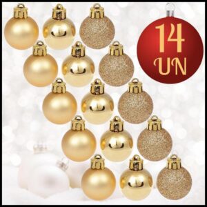 Kit 14 Bolinhas De Natal 3cm Fosca Glitter Lisa Enfeites