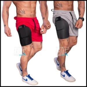 Kit 2 Short Run 2 em 1 Bermuda Masculina Academia Treino Corrida Com Elastano