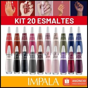 Kit 20 Esmalte Impala Cremoso Hipoalergenico Cor da Sua Moda esmalte Kit Manicure Completo