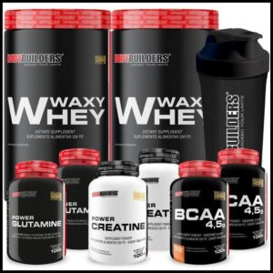 Kit 2x Waxy Whey 900g + 2x BCAA + 2x Creatina 100g + 2x Glutamina 100g + Coqueteleira - Bodybuilders