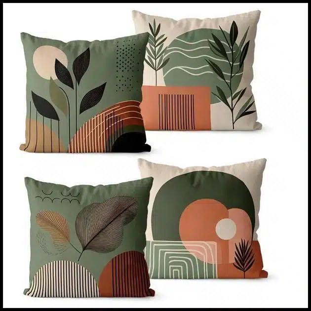 Kit 4 Capas de Almofadas Decorativas 45x45 - Floral Verde e Bege