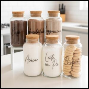 Kit Cantinho do Café 810ml | ESCOLHA SEU KIT | Potes de Vidro | Tampa de Cortiça com ou sem Adesivos | Armazenamento