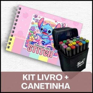 Livro de colorir STITCH + Canetinhas / 50 Folhas / Capa Holográfica