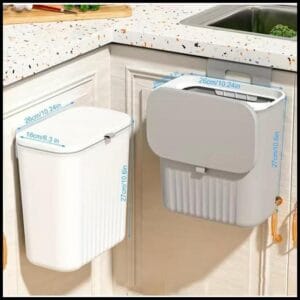 Lixeira Suspensa Multiuso 9L Com Tampa Retrátil Sem Furo Porta Armário Para Cozinha Banheiro