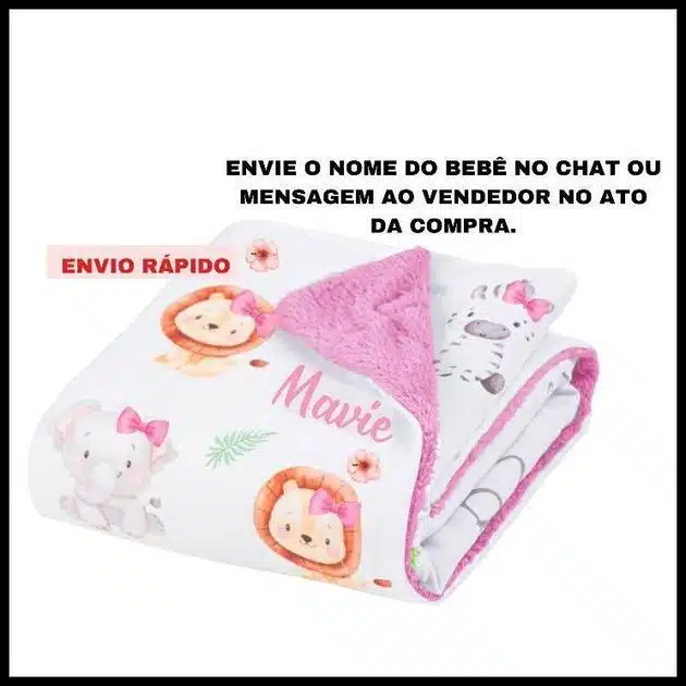 Manta Bebê Personalizada com o Nome do seu Bebê, (sem bolinhas) 70x80 cm.