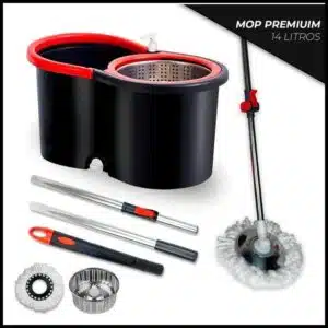 Mop Giratorio Cabo Inox limpeza Cesto Em Inox 14 Lt -Balde Esfregão 360 Universal Original