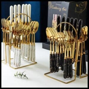 Multideia Kit 24 peças Talheres Colher Garfo Faca Luxo Linha Ouro