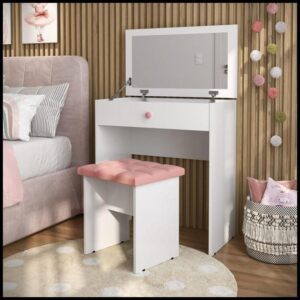 QUEIMA DE ESTOQUE PROMOÇÃO! Penteadeira Escrivaninha Mesa Camarim Com Espelho e Gaveta e Banqueta Rose