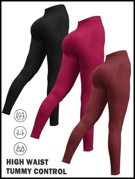 SHEIN Cheerettes Legging Esportiva Elástica Sem Costura de Cintura Alta e Cor Sólida para Mulheres