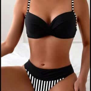 Swim Lushoire Maiô Bikini listrado Cruzado Feminino para Praia de Verão, estampas aleatórias e sexy