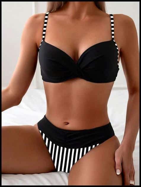 Swim Lushoire Maiô Bikini listrado Cruzado Feminino para Praia de Verão, estampas aleatórias e sexy