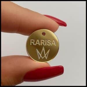 Tag Kit 100 Etiqueta Acrílico Espelhado Personalizada Nome Recorte Marca Laser Furos