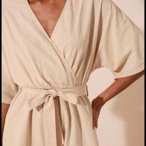 Travachic Macacão Casual Feminino de Cor Sólida com Decote em V Cruzado, Manga Morcego e Cinto