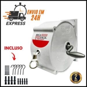 Varal Retratil Parede Recolhível Retrátil Roupa 30mt + Ganchos