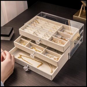 Porta Joias Acrílico Luxo Com 3 Camadas Brinco Anel Compartimento caixa de armazenamento de jóias -CX2020-1/W4
