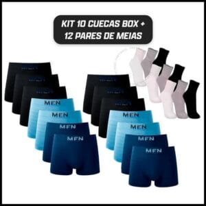 Kit 10 Cuecas Boxer Microfibra Adulto + 12 Pares Meias Algodão