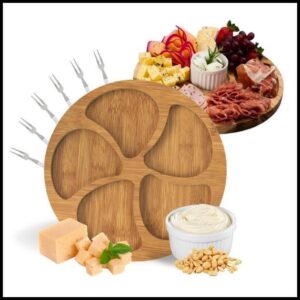 Kit Petisqueira Redonda Para Frios Queijo Com Molheira Ramekin e Garfinhos para Petiscos