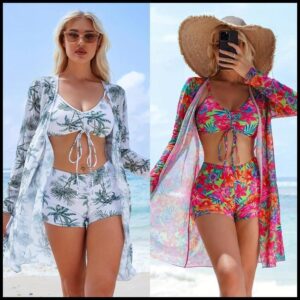 Maiô Biquíni Sexy Com Três Peças Cordão Com Saida De Praia Kimono Conjuntos Bikini