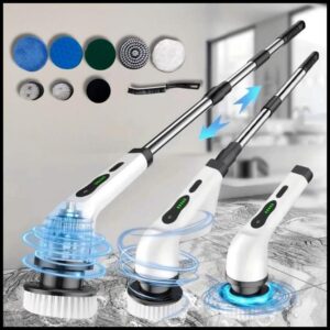 Escova De Limpeza 9 Em 1 Recarregavél Elétrica Giratória Com Cabo Alongador