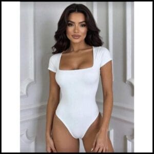 Body Collant Manga Curta Decote Quadrado Feminino Suplex Premium Elegante Casual Gringa Blogueira