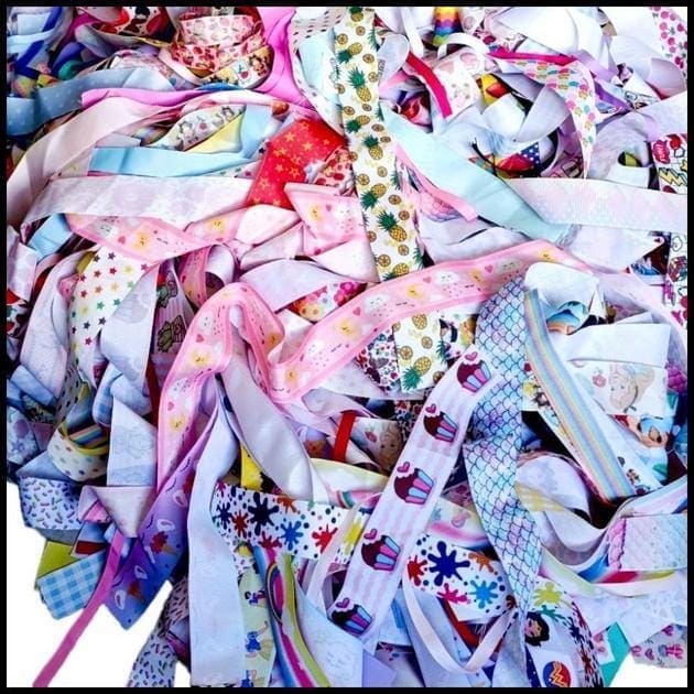 Pacote de Retalhos de Fita Gorgorão para Laços - Kit Materiais para Laços - 100 gramas Fita Estampada e Lisa