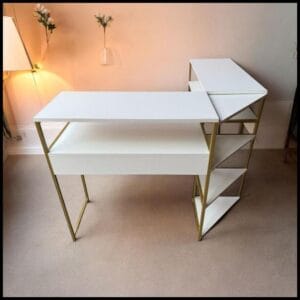 Mesa Manicure em L Padrão Industrial MDF Branco 5 Cores Metalon Profissional