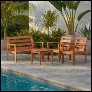 Conjunto para Jardim com 1 Sofá 2 Poltronas 1 Mesa de Centro Madeira Maciça Cairo sem Almofadinha Natural
