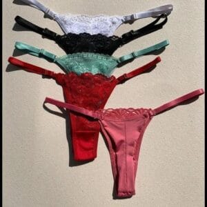 Kit com 5 Calcinhas de Renda com Regulagem Fio Dental Duplo Sensual de Renda Lingerie Feminina Moda Intima Atacado