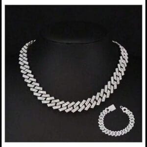 Conjunto de pulseira e colar cubano colar de corrente com cravação de gelo colar de diamantes hip-hop masculino