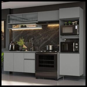 Armário de Cozinha Completa Suspenso 260cm Cinza Nice Madesa 10