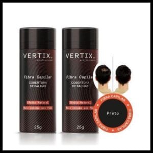 Kit 2 Maquiagem de Cabelo Fibra Capilar Corbertura de Falhas Cabelo Preto Vertix 25g