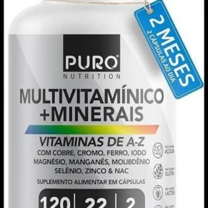 Multivitamínico Puro Nutrition, 22 Vitaminas e Minerais de A-Z, 120 Cápsulas