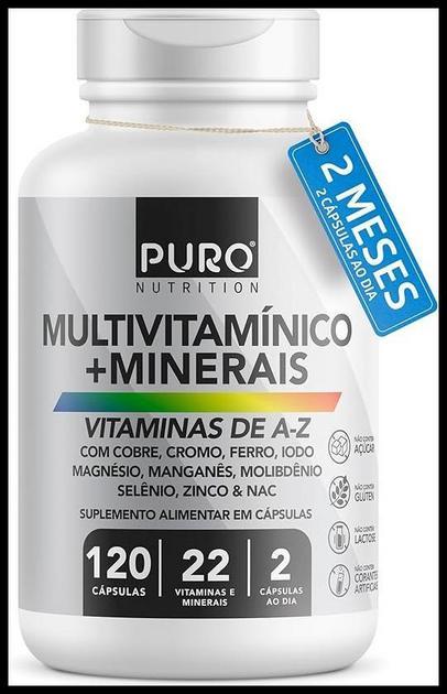 Multivitamínico Puro Nutrition, 22 Vitaminas e Minerais de A-Z, 120 Cápsulas